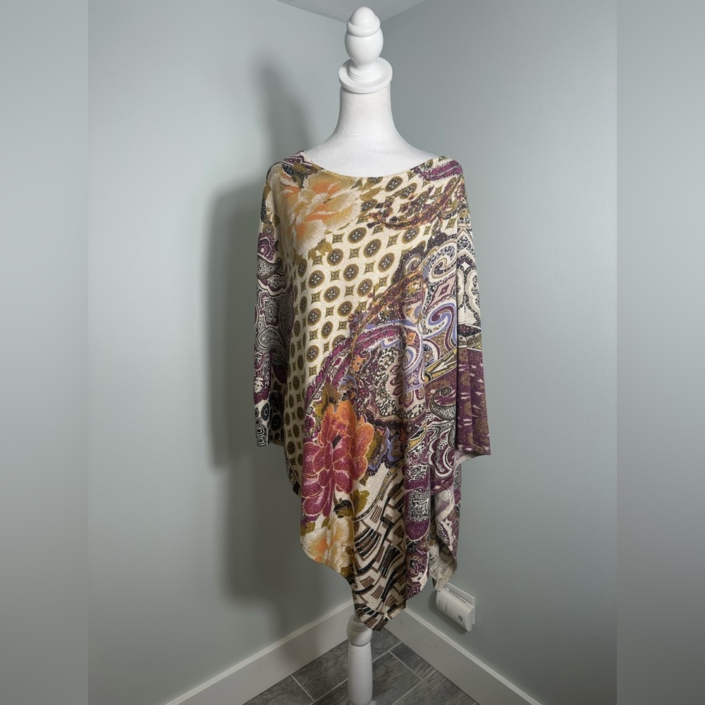 Chico’s Medallion Floral Paisley Poncho Lightweight Knit size L/XL - Picture 3 of 14
